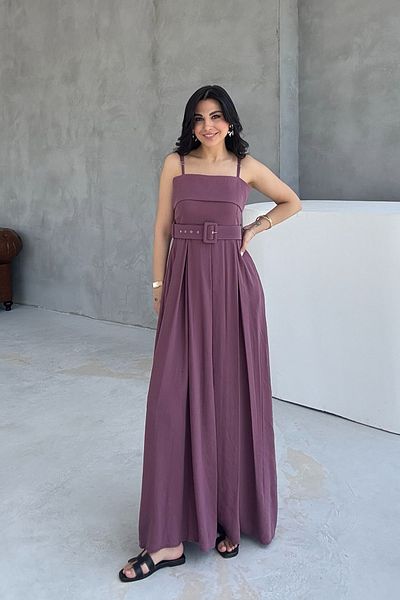 Seda Yalçın Atelier Plum Wide Pleated Belt Dress