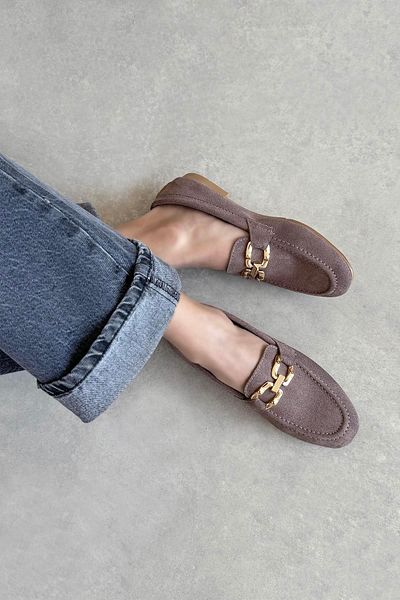 STRASWANS Luca Women's Buckle Detail Suede Ballerina Mink