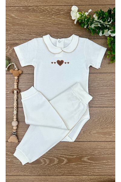 Renkli Puset 2-Piece Baby Collar Cotton Body Pajamas Baby Bottom Top Set Heart