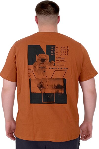 ModeXL Ανδρικό μπλουζάκι με λαιμόκοψη Space U25018 κανέλα