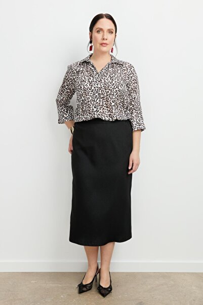 accort Büyük Beden Yanları Lastikli Etek-SİYAH