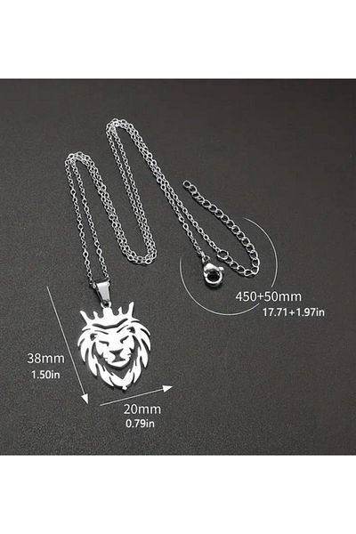 sulyra Lion Pendant Unisex Men Women Silver Color Steel Necklace