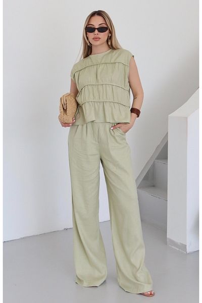 Laluvia Mint Milora Blouse Trousers Set - 2025145