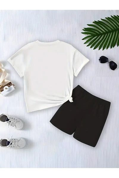 npLStore Girl's Crown Kuromi Printed T-Shirt Shorts Bottom Top Children's Set