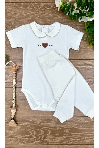 Renkli Puset 2-Piece Baby Collar Cotton Body Pajamas Baby Bottom Top Set Heart