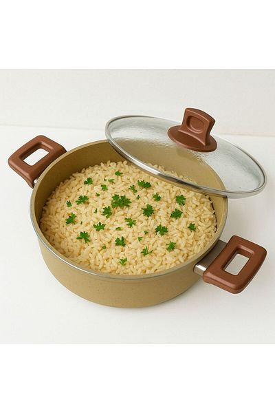 Generic طقم أواني طهي جرانيت غير لاصقة مكون من 7 قطع باللون البيج