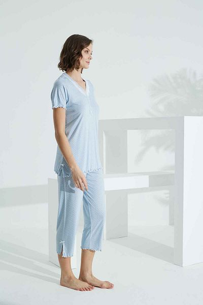 Evia Costum Capri pentru femei Angelique Bamboo Fabric cu mânecă scurtă din dantelă 22257