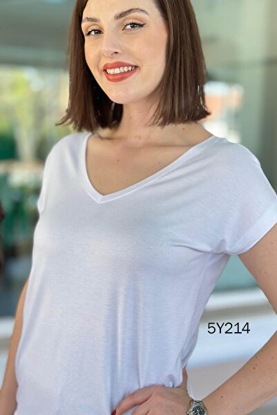İnce Topuk Front Back V Bamboo Tshirt 5Y214
