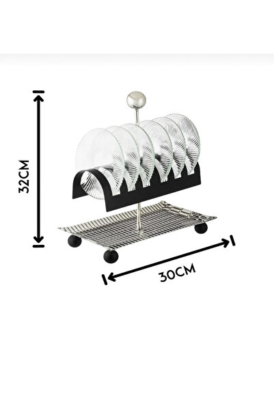 ABAREEK Black Dessert Plate Set on Stand, 6 Pieces