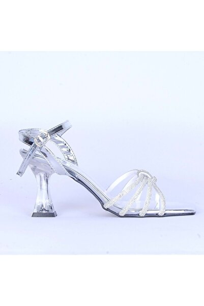 moda ayakkabım Moda Ayakkabı 531 Parlak Taşlı Şefaf 7Cm Topuklu Ayakkabı