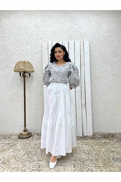 KÜÇÜĞÜM BUTİK Біла поплінова спідниця з воланами