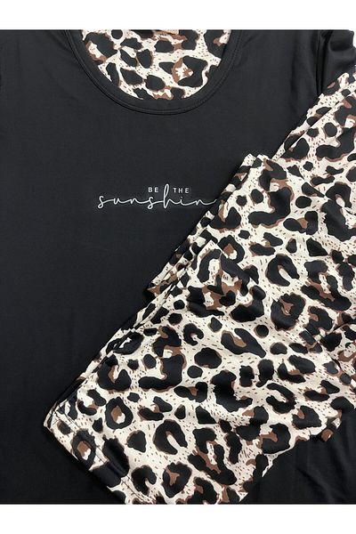 Manolya Set de pijamale cu mânecă scurtă, cu mânecă scurtă, cu model leopard, din țesătură Milan