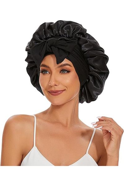COOYA 2 Pcs Satin Silk Bonnet Hair Bonnet, Double-layer Fabric with Tie Band, for Braids Curly Long Hair