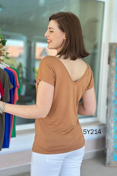 İnce Topuk Front Back V Bamboo Tshirt 5Y214