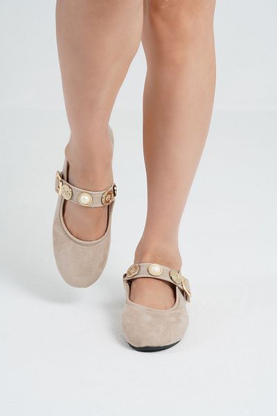 Beyond Μπαλαρίνες μπεζ με αγκράφα Suede BYNDPT01