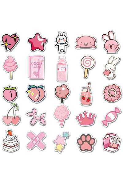 fulina 50 cartoon PVC stickers, various exquisite patterns, waterproof and durable, easy to use, pink