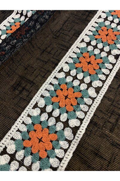 METERİAL Țesătură de tul negru cu model de panglică florală colorată – 135 cm...