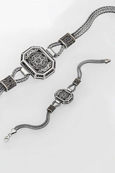 ALYANSEVİM Hz. Süleyman Mührü İşlemeli 925 Ayar Gümüş Erkek Bileklik