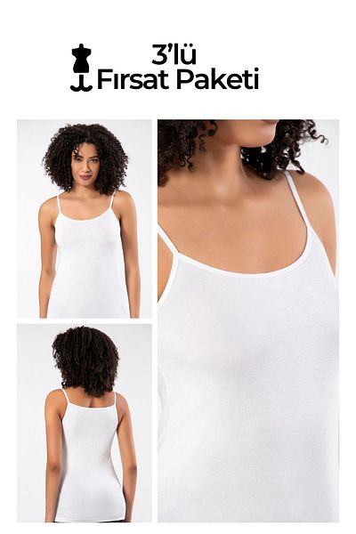 ERDEM İÇ GİYİM Weweus 3-Piece White Super Thin Natural Bamboo Rope Hanging Tank Top 2310
