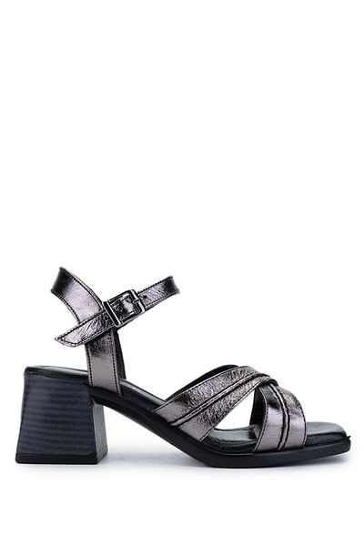 Tamer Tanca Women's Genuine Leather Anthracite Heeled Sandals