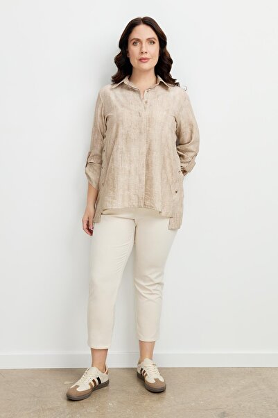 accort Büyük Beden Eskitme Desen Gömlek-TAŞ