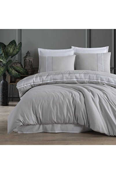 Clasy Ranforce Double Duvet Cover Set Borderline Tulkas V1 Gray