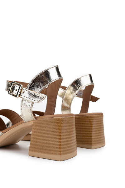 Tamer Tanca Women's Genuine Leather Yellow Heeled Sandals