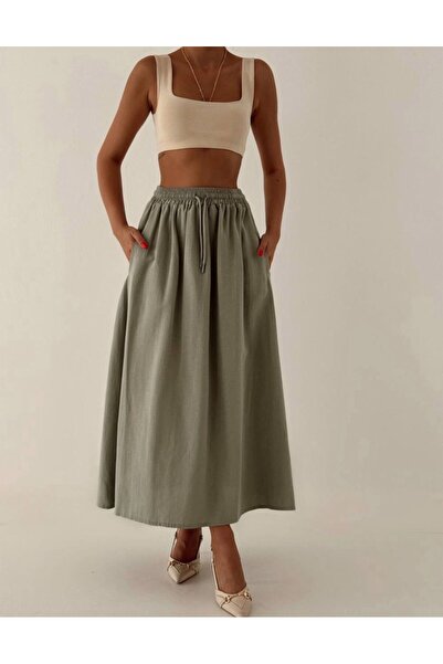 ABOUT US High Elastic Waist Linen Summer Skirt # 7730
