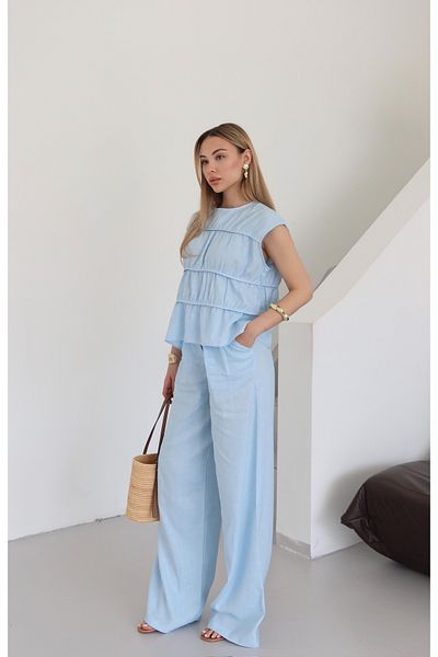 Laluvia Set pantaloni bluză Milora albastră - 2025145
