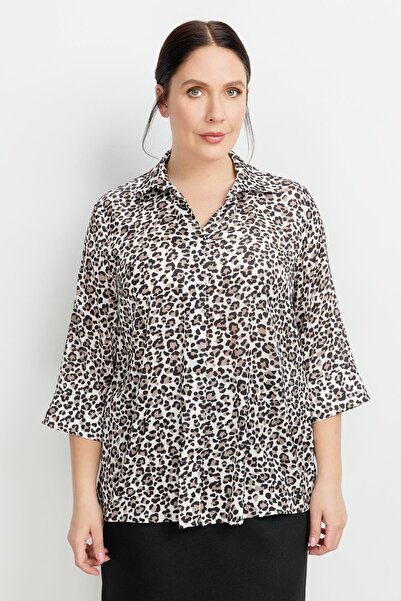 accort Büyük Beden Leopar Desen Gömlek-SİYAH