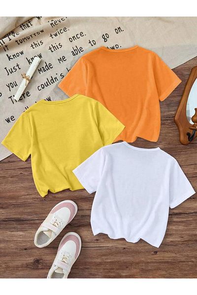 vinraus Girl\Boy 3 Pack Orange-Yellow-White Capybara Printed Tshirt