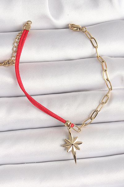 Skygo 316L Gold Color Steel Chain Bracelet Red Rope Model Dangle Pole Star Figure - 316L Gold Chain Bracelet