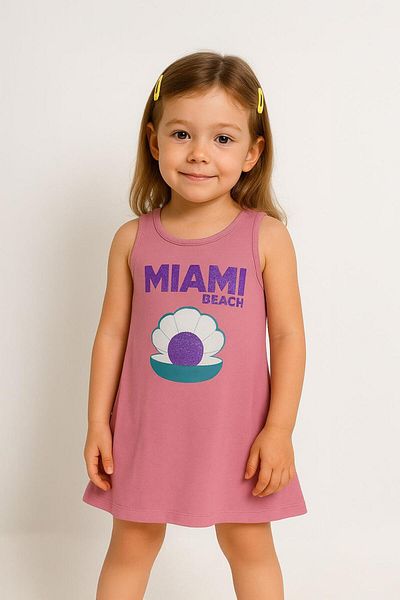 LUESS Girl's 100% Cotton Printed Terry Dress - Pink (3-4 Years - 8-9 Years)