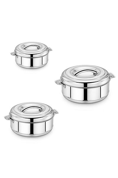 Melrich Stainless Steel 3 Pcs Hotpot Insulated Box 1 x 1500ml, 1 x 2500ml, 1 x 3500ml