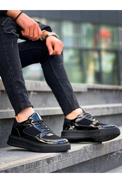 MELAMS Avenger Black Patent Leather High Black Sole Casual Men's Sports Shoes - Kbc