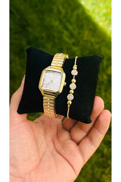 pullmarkt Set of 2 - Elegant Series with Stones - Complete Cord Stone String - Minimal Retro Women's Wristwatch