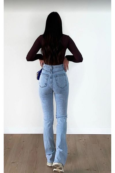 WODDİ Blugi largi Duryn Sofiy pentru femei Blue Snow Loose Lycra Palazzo Denim Pantaloni-4