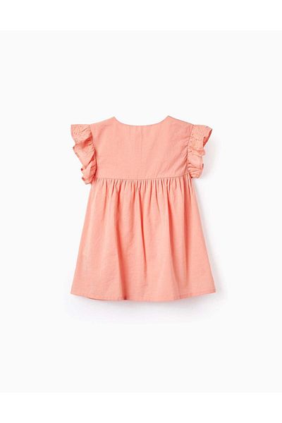Ziddy Cotton Tunic with Embroidery and Ruffles for Girls, Coral