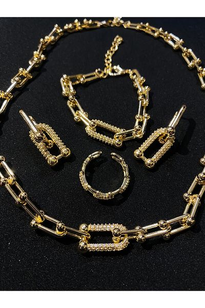 Passionis Jewelry Tiffany Model Gold Ring Necklace Earrings Bracelet Set