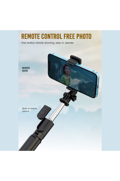 REDz Accessories Τρίποδο Selfie Stick, XO-SS09, Επεκτάσιμο 5 τμημάτων, Τηλεχειριστήριο Bluetooth, Περιστρεφόμενο, Μαύρο