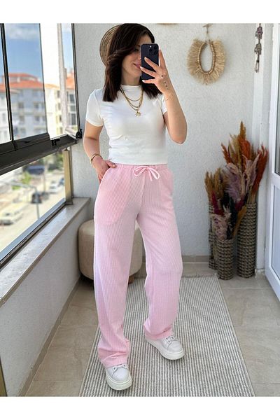 TUNAM BUTİK Line Patterned Cotton Trousers