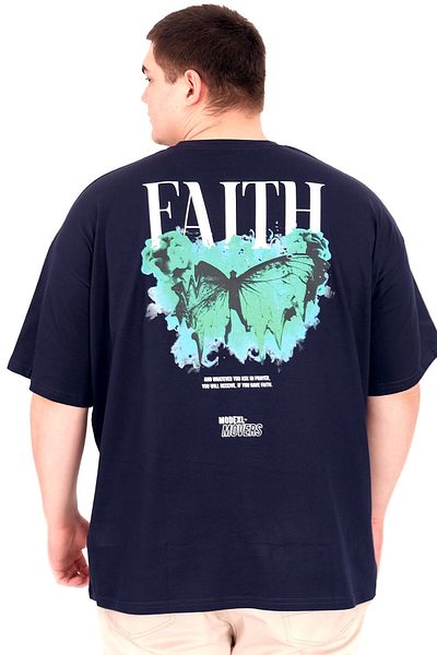 ModeXL Mode XL Large Size Men's T-Shirt Crew Neck Faith U25030 Navy Blue