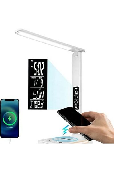 REDz Accessories Desk Lamp, Wireless Charging, Clock Function, Alarm, 10W, White