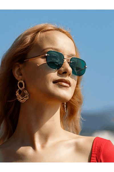 Angel Eyes Unisex Sunglasses - Rectangle Design, Gold Metal Frame, Green Glass Db1078/S David Bckhm