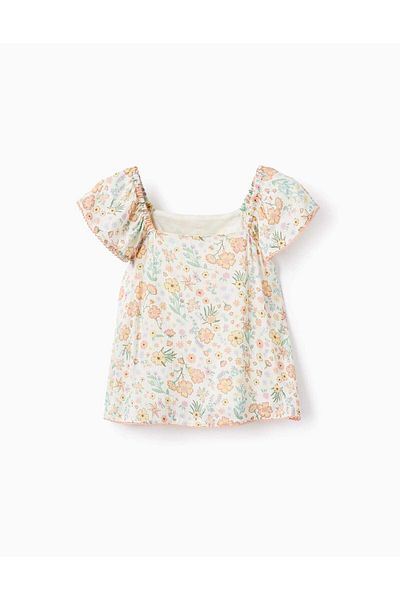 Ziddy Floral Crepe Top for Girls, White