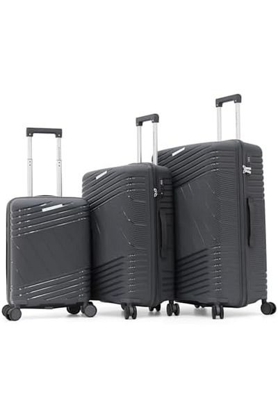 Giordano 3-Piece Polypropylene Luggage Set, Grey, with Double Spinner Wheels and TSA Lock