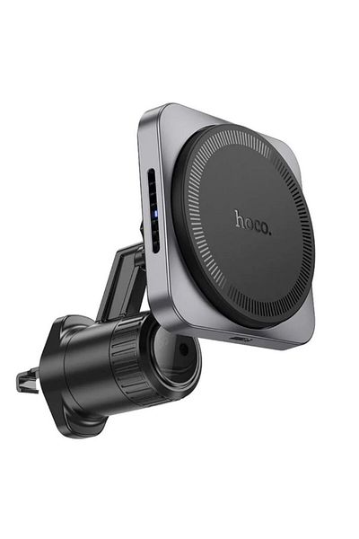 REDz Accessories Suport auto Magsafe, Hoco HW15, compatibil cu Apple, încărcare wireless 15W, grilă, negru și gri