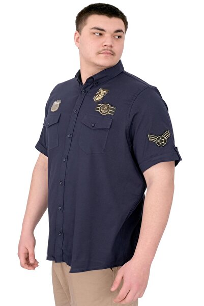 ModeXL Mode XL Ανδρικό πουκάμισο μεγάλου μεγέθους με διπλό κάλυμμα τσέπης Gabardine U25601 Navy Blue