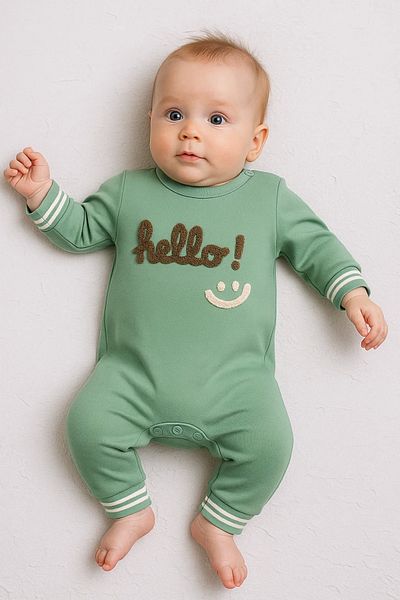 Babydonat Hello Embroidered 100% Cotton Jumpsuit for Baby Boy