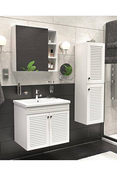Yıldız elegance AYNALI I LAVABOLU I BOY DOLAPLI I ASMA LAVABO DOLAP TAKIMI - MAT BEYAZ
